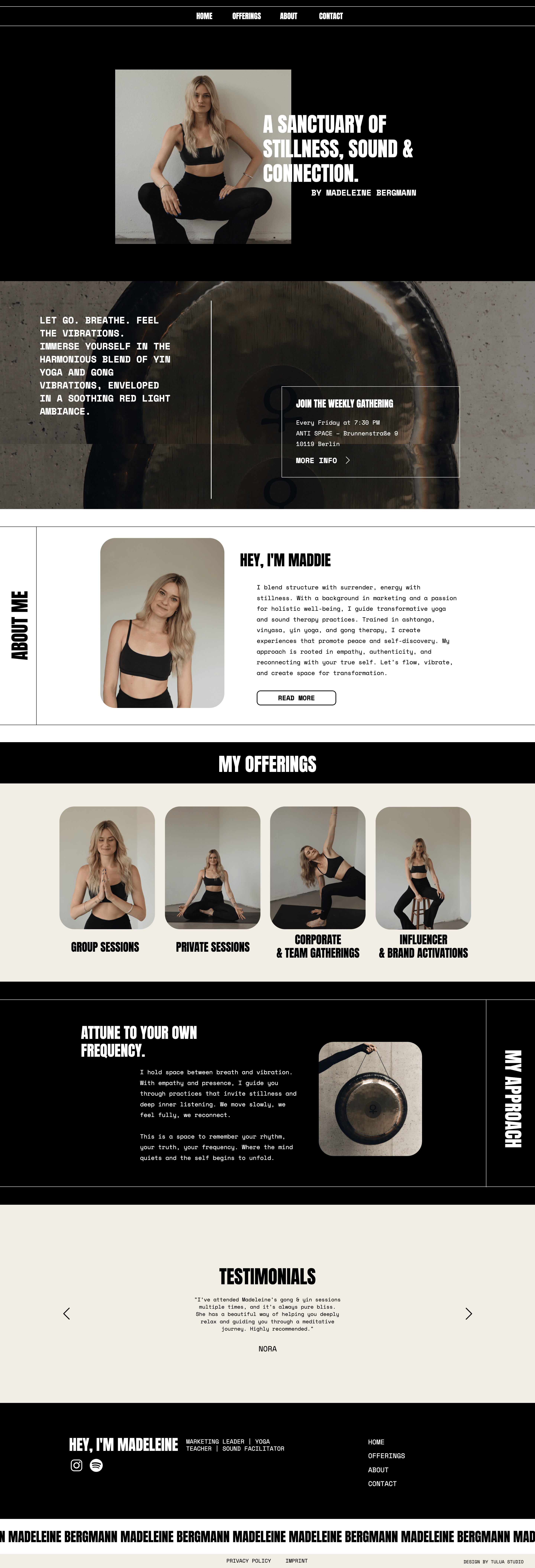 minimalistic and bold black and white webdesign for yoga teacher